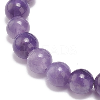 Natural Amethyst Round Beaded Stretch Bracelet with Heart Charm BJEW-JB09019-02-1