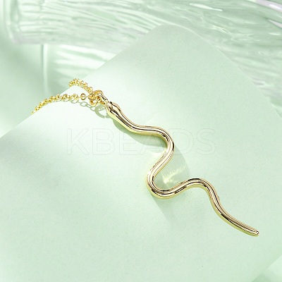 Brass Snake Pendant Cable Chain Necklaces for Women LS-NJEW-S438-01B-G-1