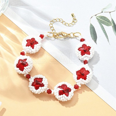 MIYUKI Glass Seed & Lampwork & Rhinestone Braided Star Link Chain Bracelets BJEW-MZ00038-02-1