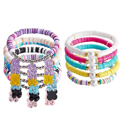 Polymer Clay Heishi Beads Stretch Charm Bracelets BJEW-SZ0001-33-1