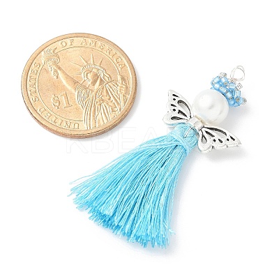 Glass Pearl Round Beaded with Polycotton Tassel Big Pendants PALLOY-MZ00612-1