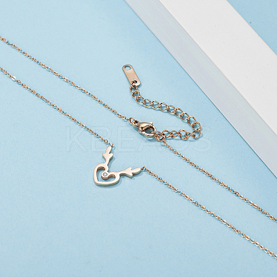 Deer Antler Heart 304 Stainless Steel Rhinestone Pendant Necklaces DZ8057-1