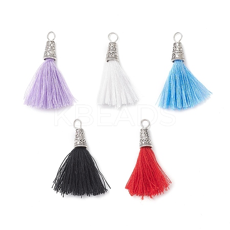 5Pcs 5 Colors Handmade Polycotton(Polyester Cotton) Tassel Pendants PALLOY-JF04470-1