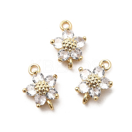 Brass Pave Cubic Zirconia Flower Links Connector Charms KK-H089-34G-02-1