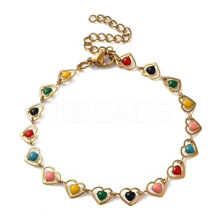 304 Stainless Steel Heart Link Bracelets for Women BJEW-C076-02A-01-1