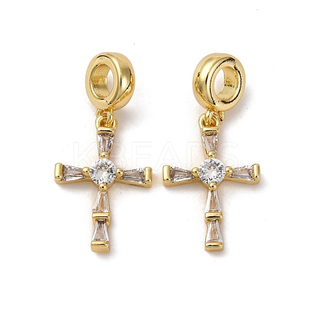 Brass Pave Clear Cubic Zirconia European Dangle Charms KK-P308-26G-1