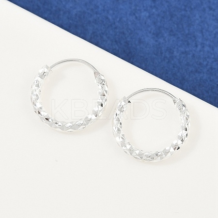 Brass Textured Hoop Earrings EJEW-F378-03A-S-1