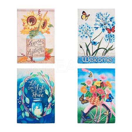4Pcs 4 Style Linen Vertical Double Sided Garden Flag AJEW-CF0001-14-1