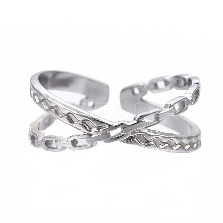 Non-Tarnish 304 Stainless Steel Criss Cross Open Cuff Ring RJEW-T023-11P-1