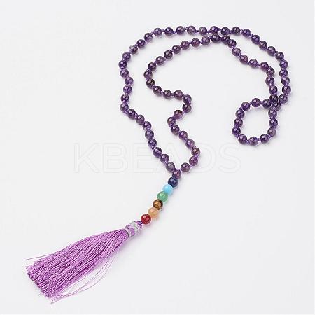 Amethyst Beaded and Gemstone Beaded Necklaces NJEW-P148-01-1