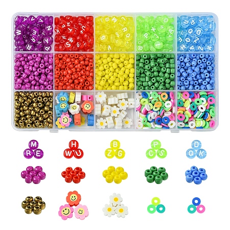 Rainbow Color DIY Glass Seed & Acrylic & Handmade Polymer Clay Beads Bracelet Making Kits DIY-FS0007-74-1
