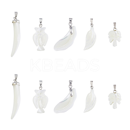 SUPERFINDINGS 10Pcs 5 Style Natural Trochid Shell/Trochus Shell Pendants SSHEL-FH0001-18-1