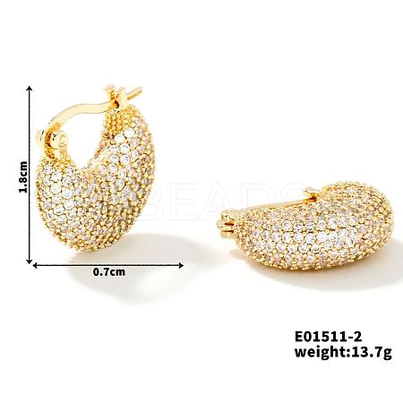 Moon-shaped Brass Rhinestone Hoop Earrings for autumn and winter JO3025-2-1