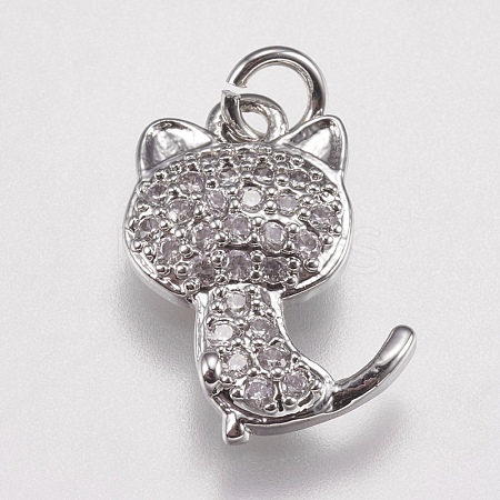 Brass Micro Pave Cubic Zirconia Kitten Charms ZIRC-E147-42P-1