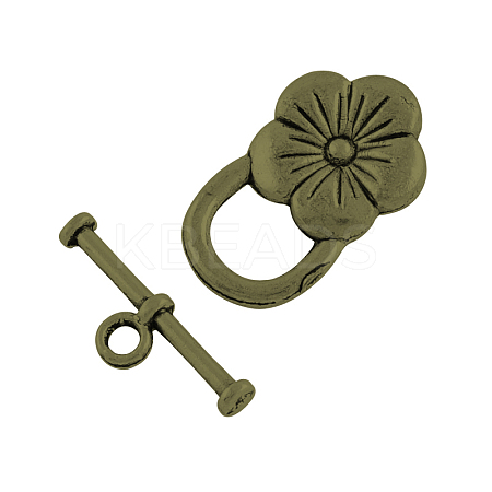 Tibetan Style Flower Toggle Clasps TIBE-2119-AB-NR-1
