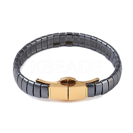 Ion Plating(IP) Synthetic Non-Magnetic Hematite Beaded Bracelets for Men BJEW-E102-01G-1