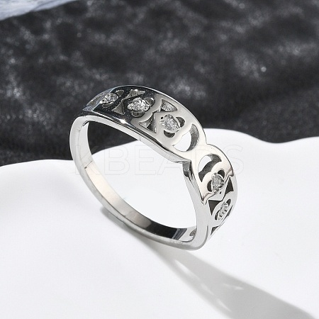 304 Stainless Steel Cubic Zirconia Finger Rings for Women RJEW-F189-03P-1