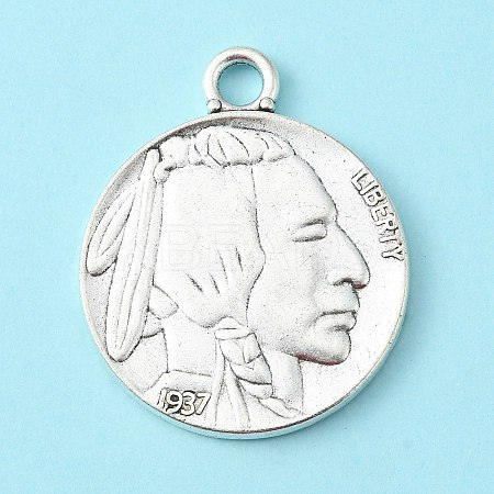 Tibetan Style Alloy Coin Pendants TIBEP-GC001-AS-RS-1