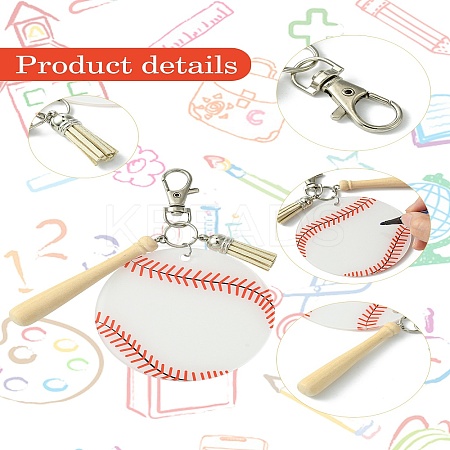 Baseball Acrylic & Wood Pendant Decorations HJEW-YW00012-01-1