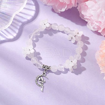 Natural Quartz Crystal Round Beaded Charm Bracelets BJEW-TA00615-02-1