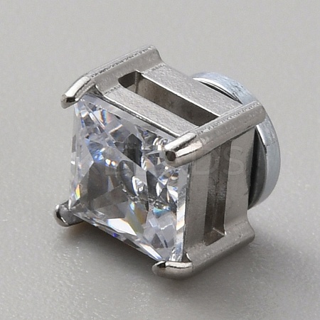 Clear Cubic Zirconia Square Clip-on Earrings EJEW-TAC0017-07-1