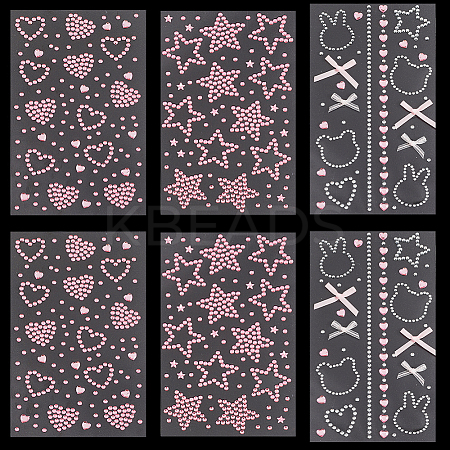 6 Sheets 3 Styles Acrylic Rhinestone Face Body Stickers AJEW-SP0002-68B-1