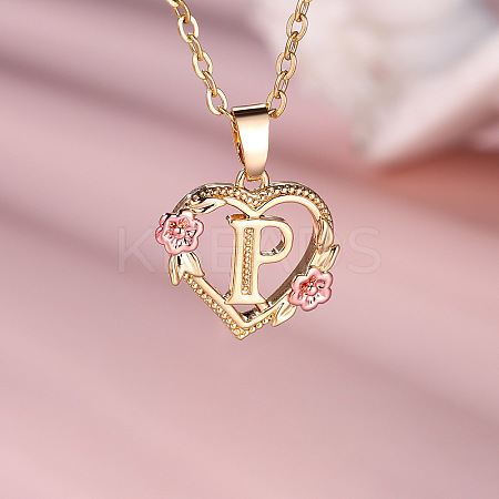 Brass Rose Flower Heart with Letter Pendant Necklaces FS-WGF6950-16-1