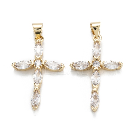 Brass Micro Pave Clear Cubic Zirconia Pendants ZIRC-M115-30G-1
