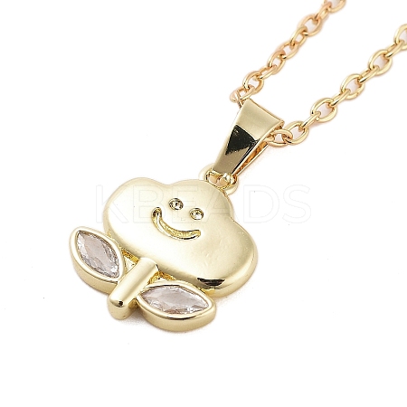 Brass Clear Cubic Zirconia Cable Chain Smiling Face Cloud Flower Pendant Necklaces NJEW-B100-06G-1