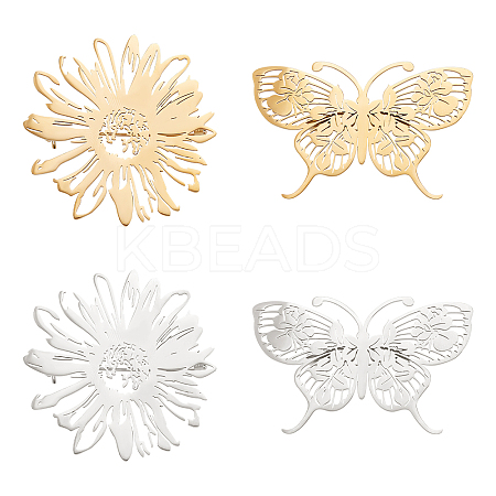 DICOSMETIC 4Pcs 4 Style Butterfly & Flower Brooch JEWB-DC0001-01-1