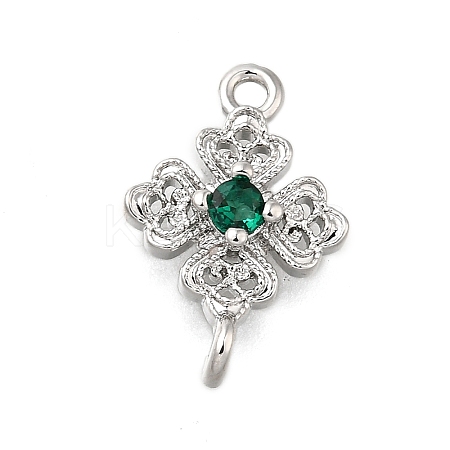 Brass Green Cubic Zirconia Clover Connector Charms KK-Q048-12P-1