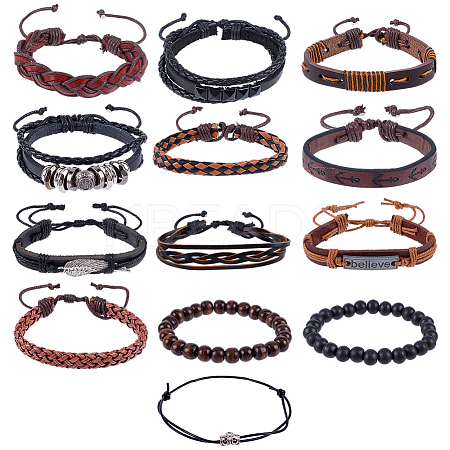 13Pcs 5 Styles PU Imitation Leather Braided Bracelets for Women Men BJEW-CL0001-22-1
