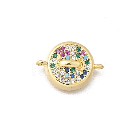 Brass Micro Pave Cubic Zirconia Flat Round Links Connector Charms KK-D431-081G-02-1