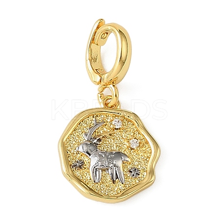 Christmas Brass Rhinestone Flat Round Pendant Decorations KK-H498-01G-07-1