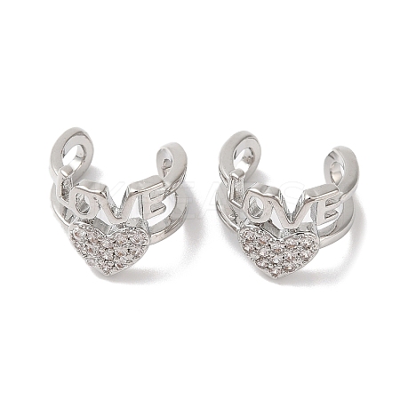 Heart & Word Love Brass Micro Pave Cubic Zirconia Cuff Earrings for Women EJEW-P281-05P-1
