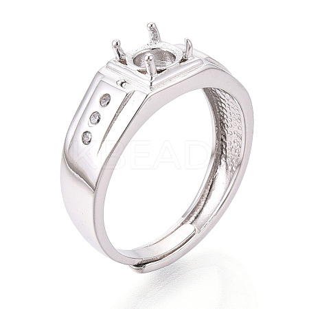 Rhodium Plated 925 Sterling Silver Micro Pave Cubic Zirconia Engagement Solitaire Adjustable Ring Settings STER-T008-14P-1
