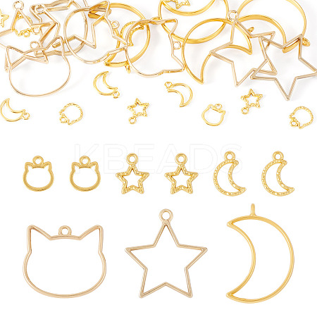 30Pcs 6 Styles Zinc Alloy Open Back Bezel Pendants FIND-TA0009-54-1