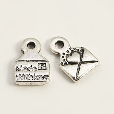 Tibetan Style Alloy Envelope Carved Heart and Word Made with Love Charms for Gift Making LF0643Y-1