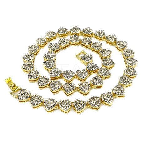 Alloy with Glass Rhinestone Heart Cuban Chain Necklaces PW-WG58975-10-1