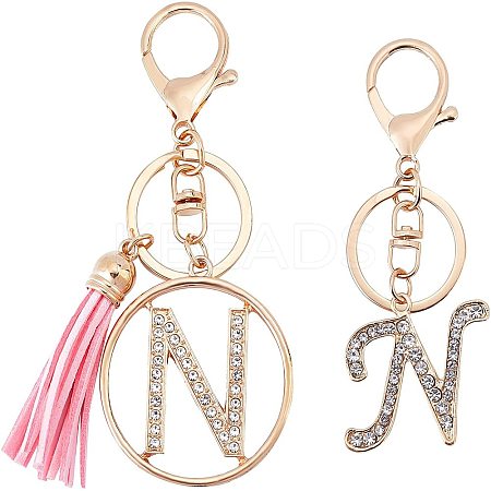 2Pcs 2 Style Alloy Rhinestone Keychain Sets KEYC-WR0001-01N-1