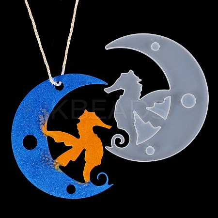 DIY Animal on the Crescent Moon Big Pendant Silhouette Silicone Molds DIY-F125-01-1