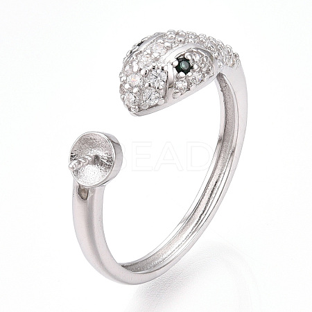 Rhodium Plated 925 Sterling Silver Micro Pave Cubic Zirconia Open Cuff Ring Settings STER-T007-125P-1