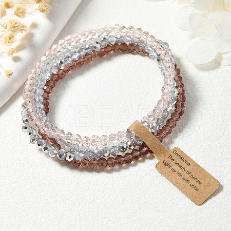 4Pcs Faceted Electroplated Glass Round Beaded Stretch Bracelet Set for Women WGB8DC2-04-1
