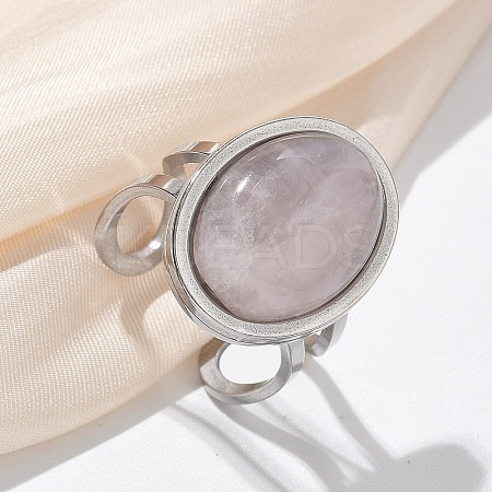 Oval Natural Rose Quartz Finger Rings RJEW-M062-02P-15-1