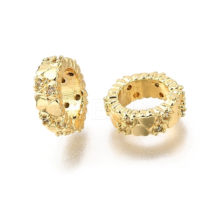 Brass Micro Pave Cubic Zirconia Rondelle European Beads KK-C106-20G-1