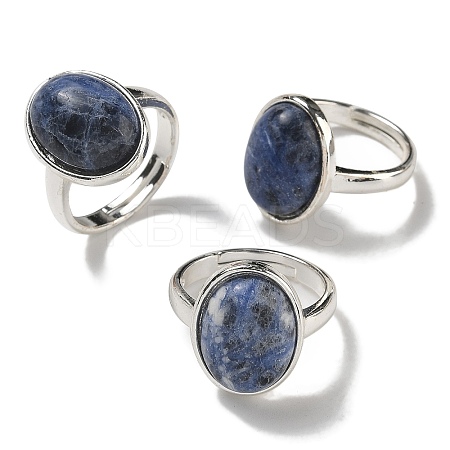 Natural Sodalite Oval Adjustable Rings RJEW-K371-07S-10-1