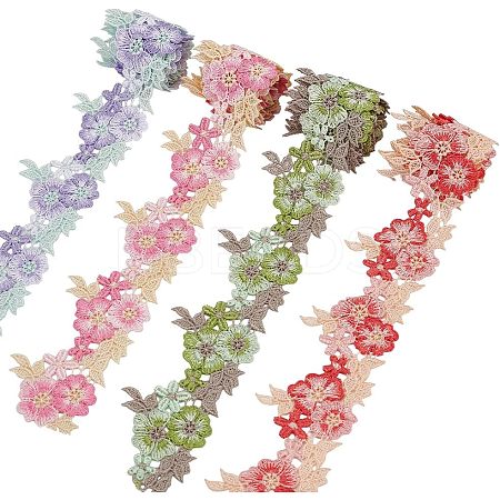 4 Yards 4 Colors Polyester Flower Lace Ribbon OCOR-PH0004-47-1
