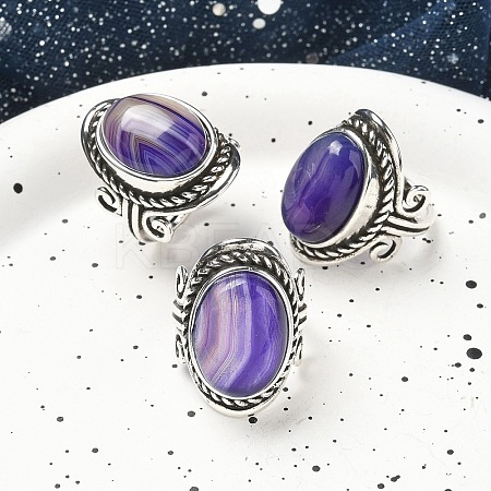 Natural Banded Agate Adjustable Rings RJEW-I108-01AS-16-1