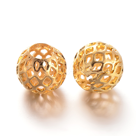 Hollow Round Brass Filigree Beads KK-L129-12G-01-1