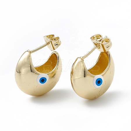 Enamel Crescent Moon with Evil Eye Stud Earrings EJEW-A093-01G-09-1